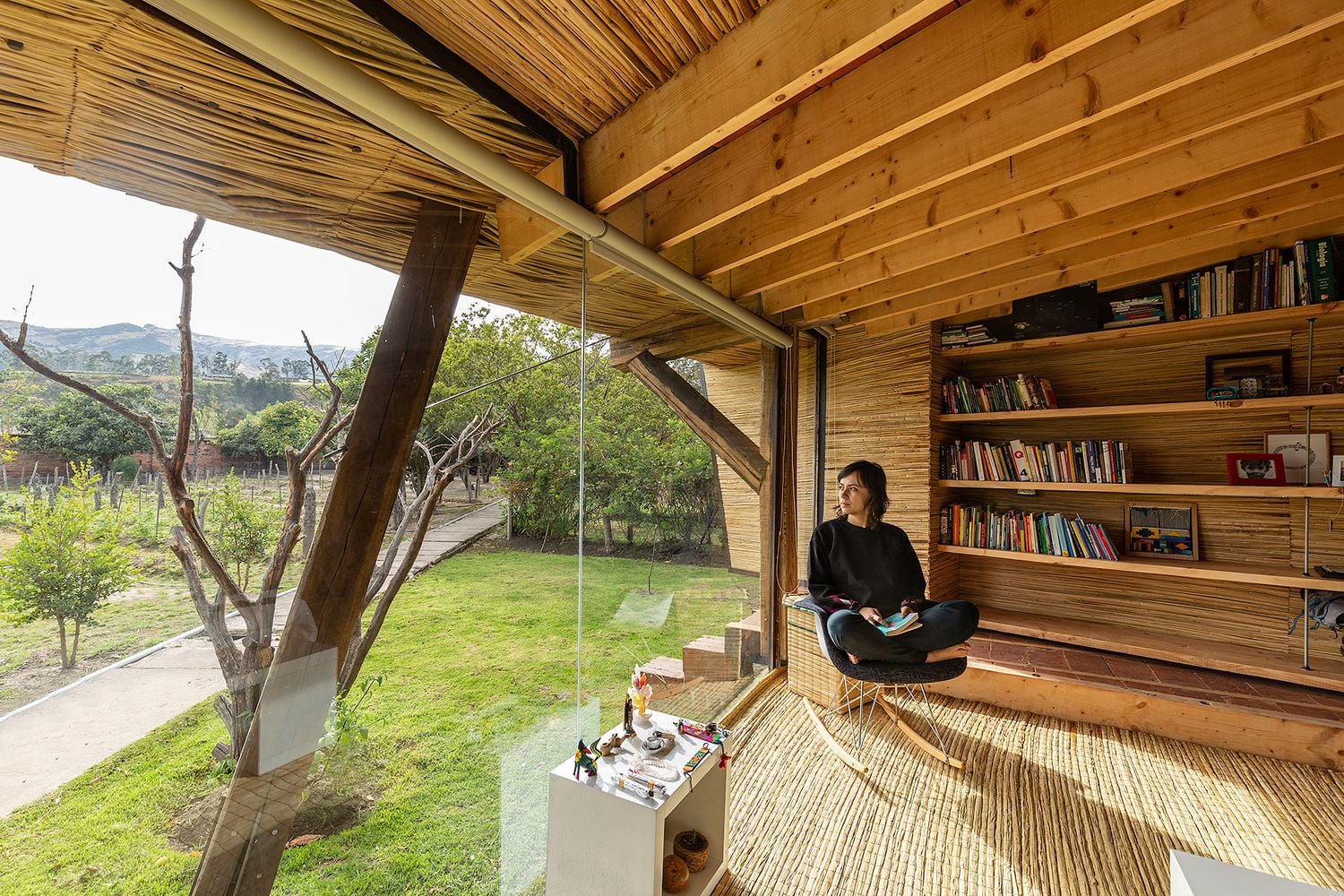 The House of Flying Tiles' reading nook has no shortage of natural light.