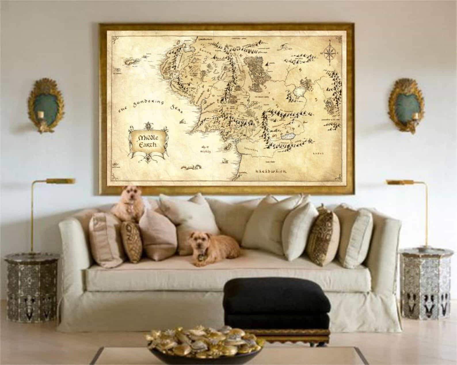 Festive, elegant map of Middle Earth from J.R.R. Tolkien's beloved 
