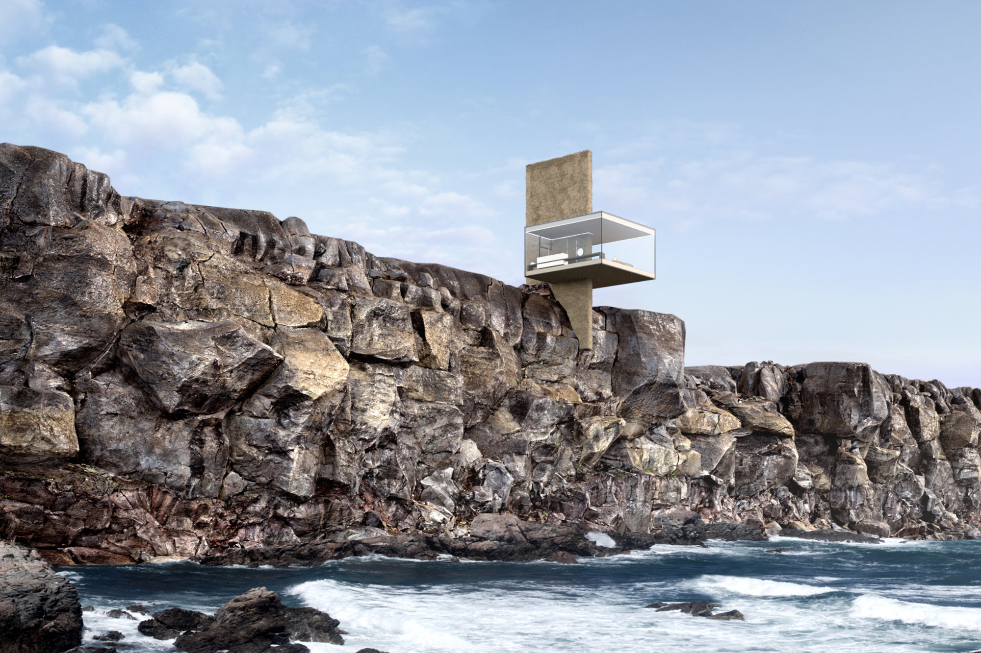 Yakusha Design's Air Cabin, a precariously placed cliffside surfer cabin. 