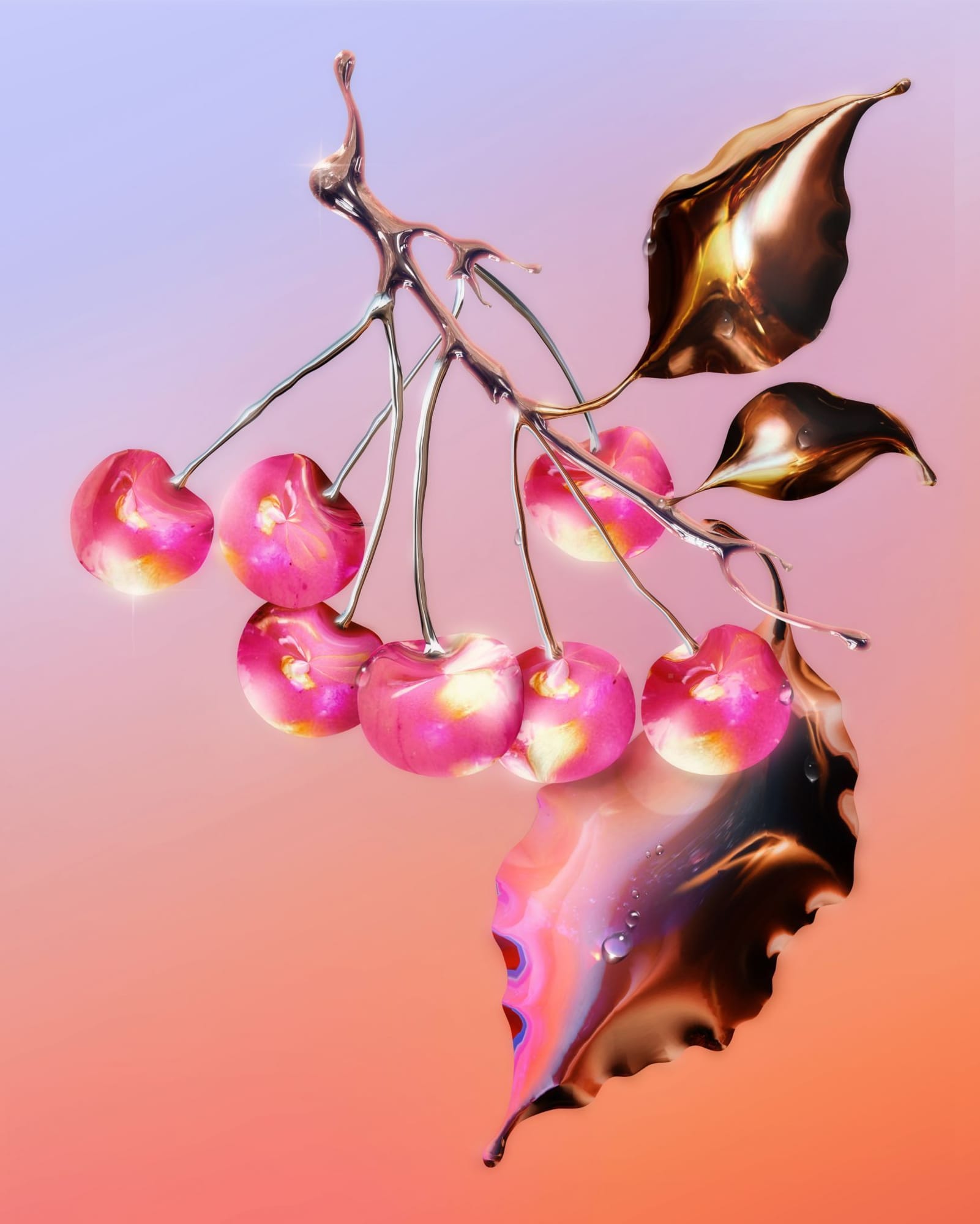Digital, metallic cherries by graphic designer Alex Valentina.