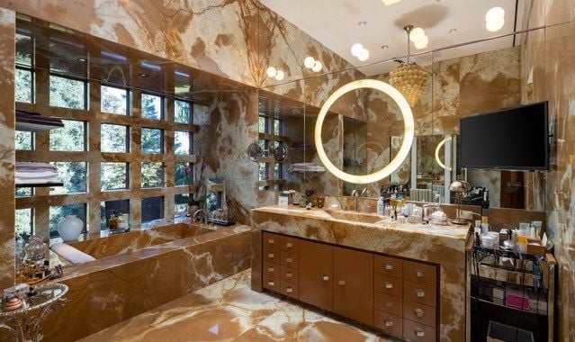 The main marble bathroom inside the LA Legorreta mansion is spacious, to say the least. 