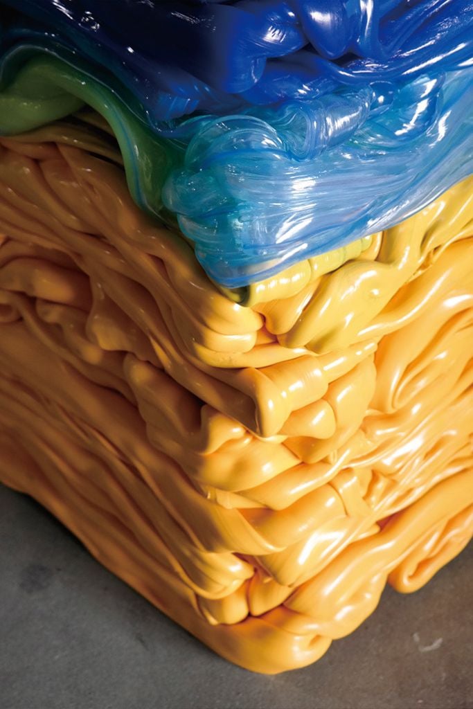 Close-up of the melted plastic that makes up artist Youngmin Kang's repurposed Art From Factory Chairs.