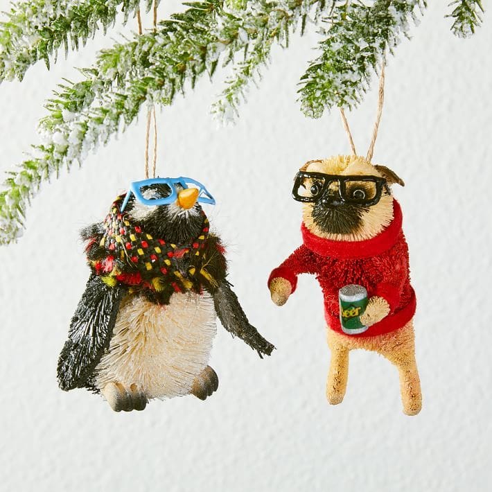 Adorable animal-themed West Elm Christmas Ornaments.