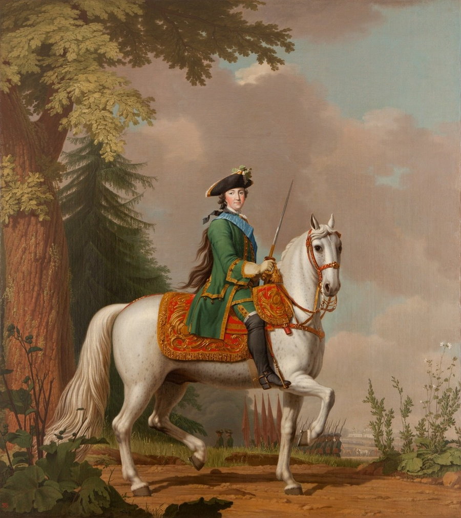 Portrait of Catherine the Great on a horse.