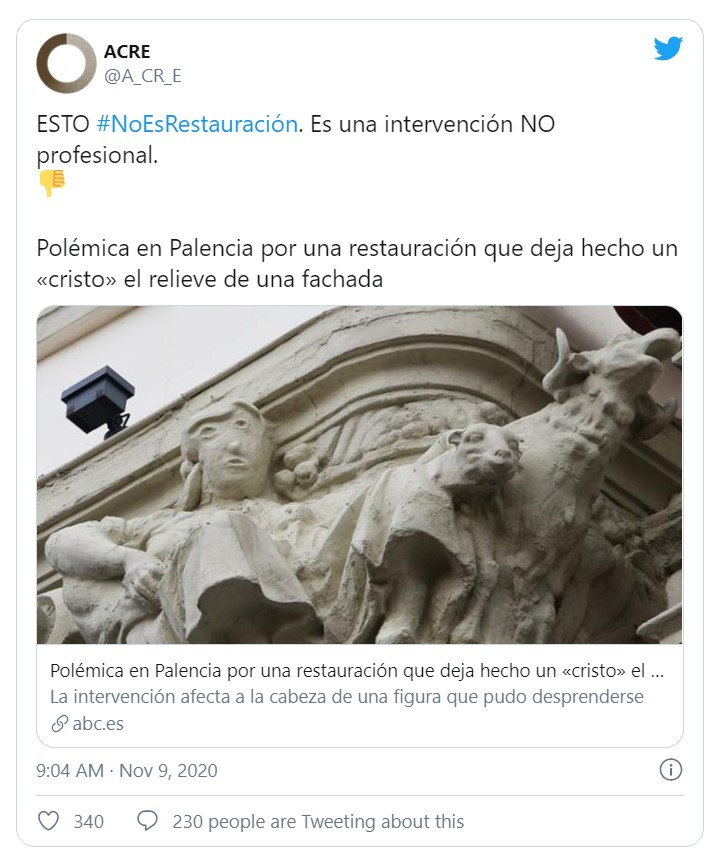 Shortly after Capel's Facebook post, Spain's ACRE also took to social media to criticize the restoration.