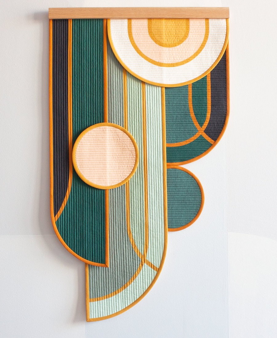 Art deco-inspired wall hanging by Emily Van Hoff for her residency at the Pendry Chicago boutique hotel.