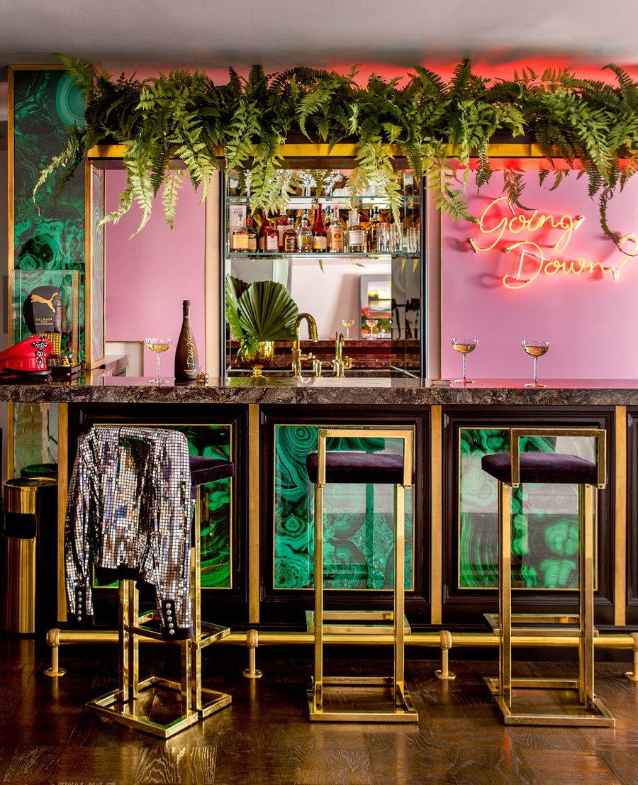Playful but swanky bar area inside Cara Delevingne's eclectic Los Angeles home. 