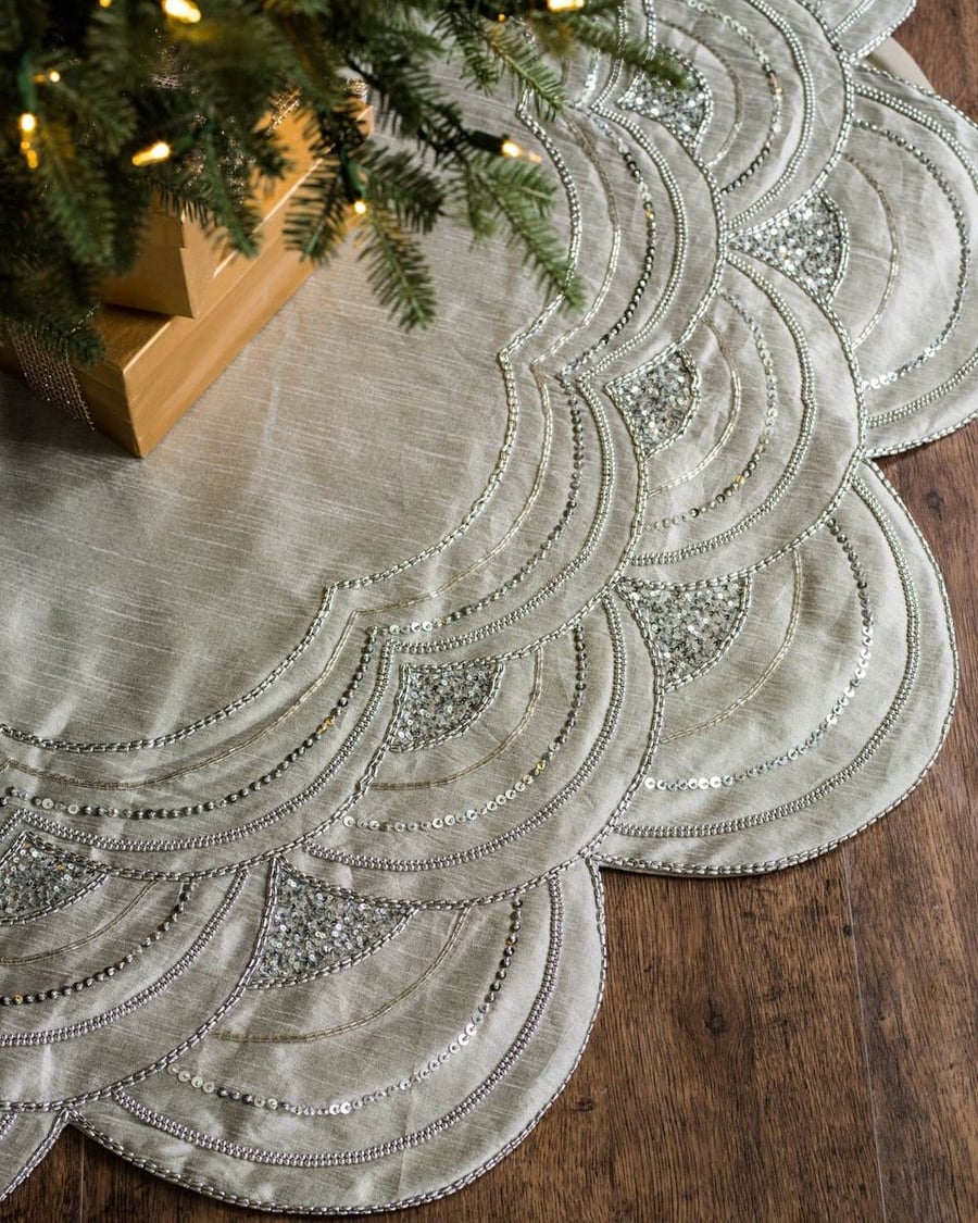 72-inch Silver Elizabeth Beaded Tree Skirt, currently on sale at Balsam Hill.