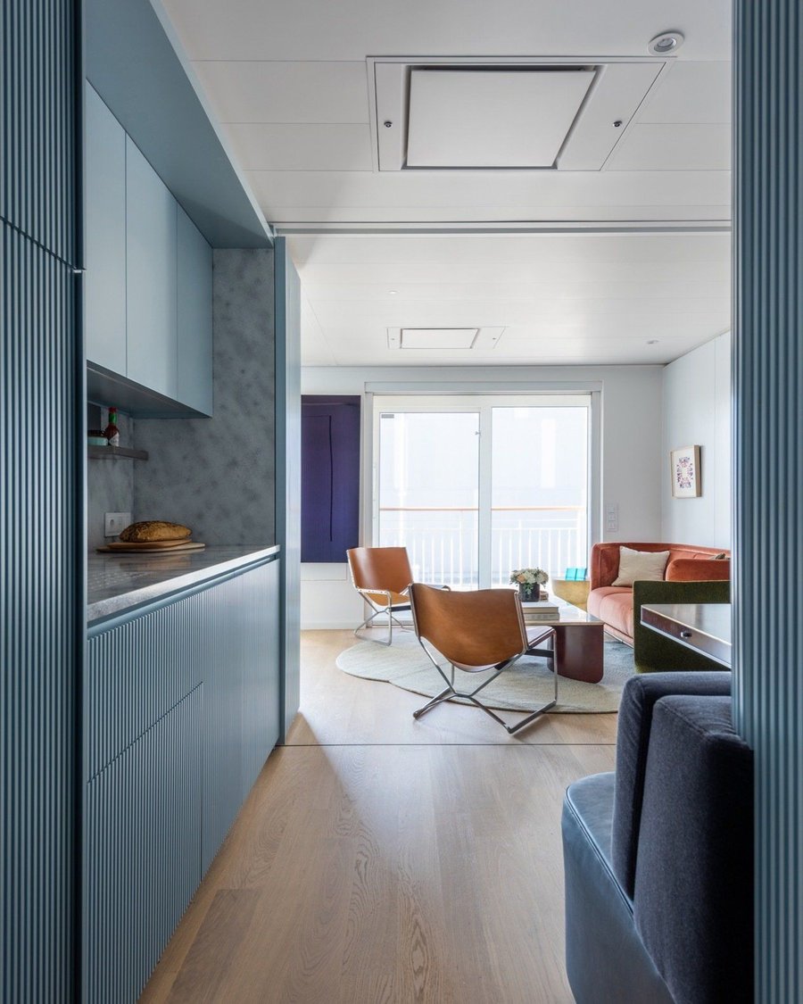 Living/dining area inside the Michael K. Chen-designed 