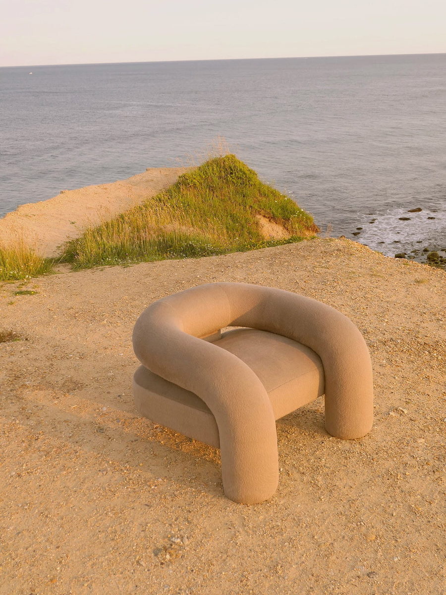 A sculptural alpaca chair featured in Ian Felton's debut 