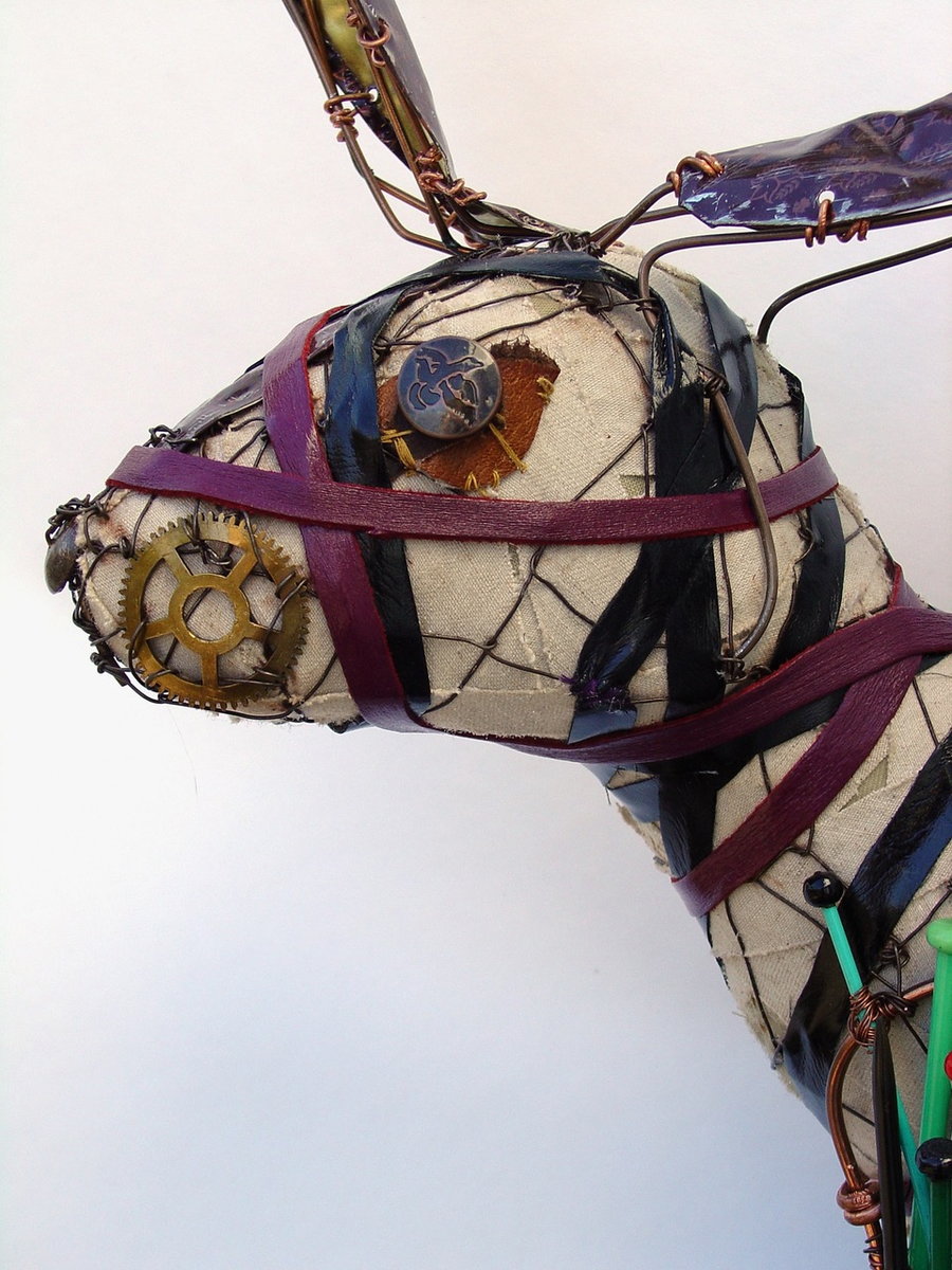 The surreal components of this upcycled metal hare recall images of 