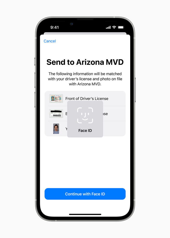 Apple user uses FaceID to verify their driver's license info with the Arizona MVD. 
