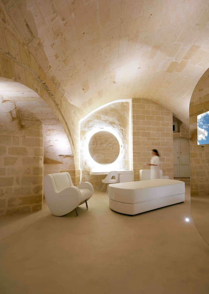 Open, well-lit massage space inside Italy's new Aquatio Hotel and Spa.