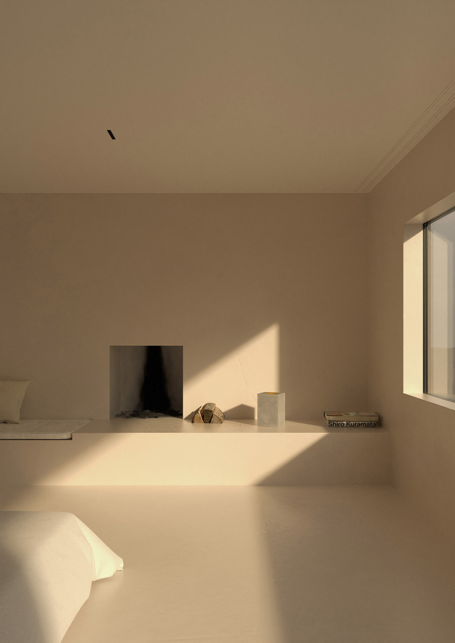 The ultra-minimalist fireplace featured in the 