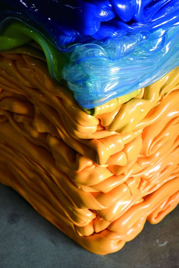 Close-up of the melted plastic that makes up artist Youngmin Kang's repurposed Art From Factory Chairs.