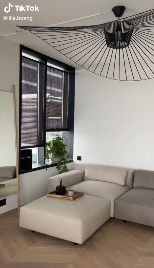This Japandi living room from TikTok seamlessly blends elements of cozy Scandi style and Japanese minimalism.