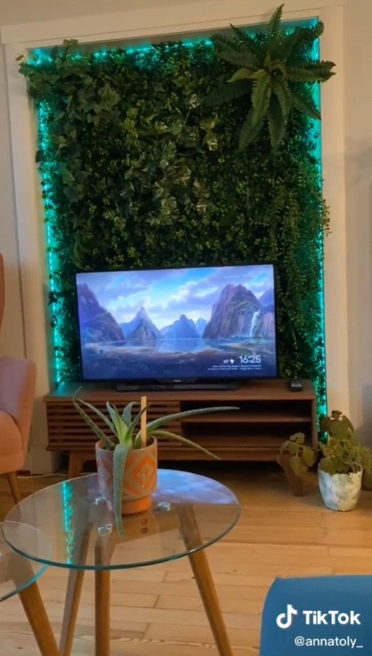 This living wall (as seen on TikTok) really helps the TV in front of it pop. 