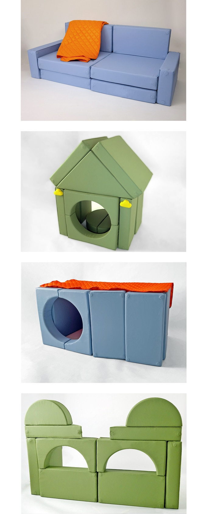 Several different configurations made using the FORT magnetic pillow fort building kit.