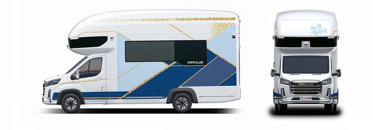 Exterior rendering for the two-story Maxus Life Home V90 RV. 