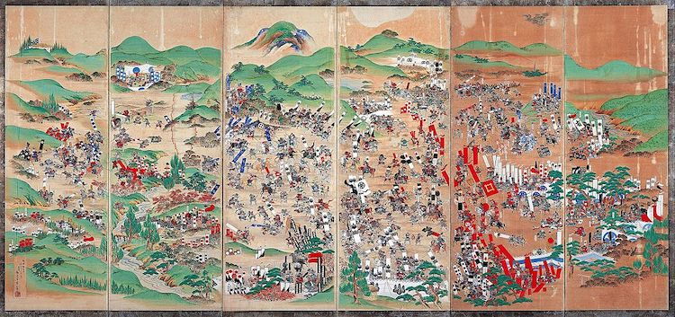 Original 17th-century battle screen depicting the battle of Sekigahara.