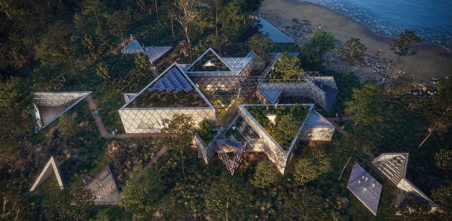 The new CeCuCO Centre for Culture and Community was designed by noa* using a new flexible building system based on triangular modules.