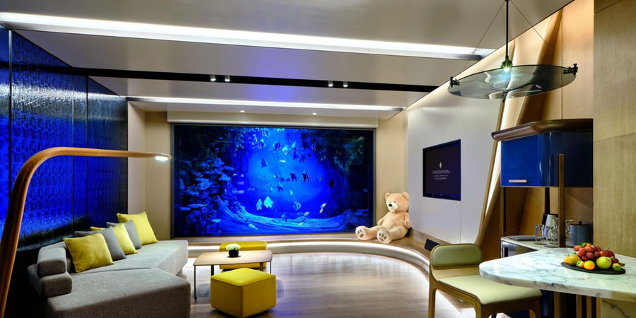 The lowest levels of the hotel boast six suites fitted with private aquariums for a super underwater feel. 