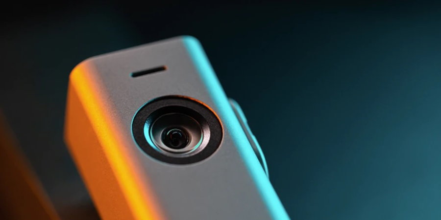 Close-up view of the Lumina 4K Webcam's lens.