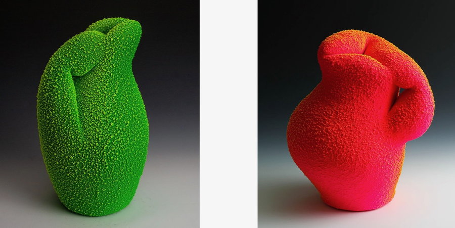 Sculptural textured pitchers by Maxwell Mustardo.