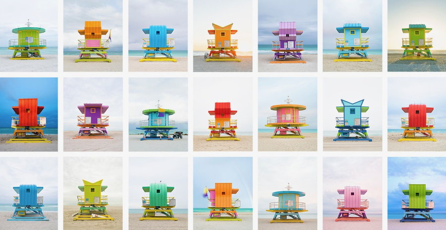 Some of the colorful Miami Beach lifeguard towers captured by Tommy Kwak in his new book 