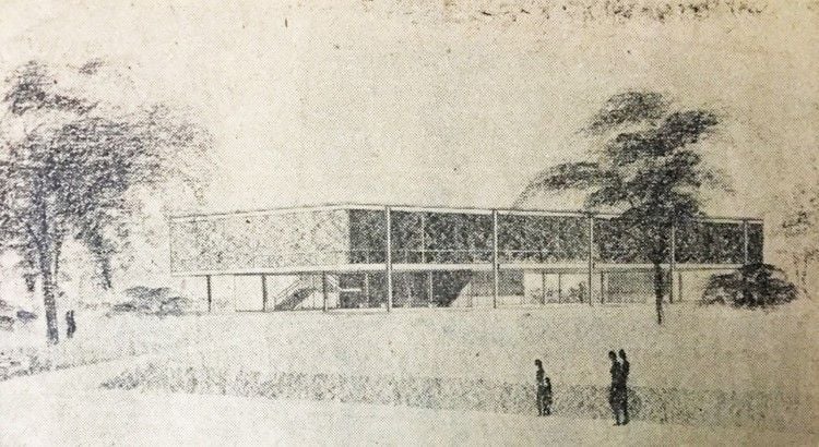 sketch design of Miles van der Rohe building