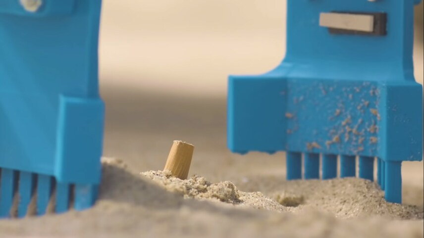 Close-up view of the grippers the BeachBot uses to pick up cigarette butts.