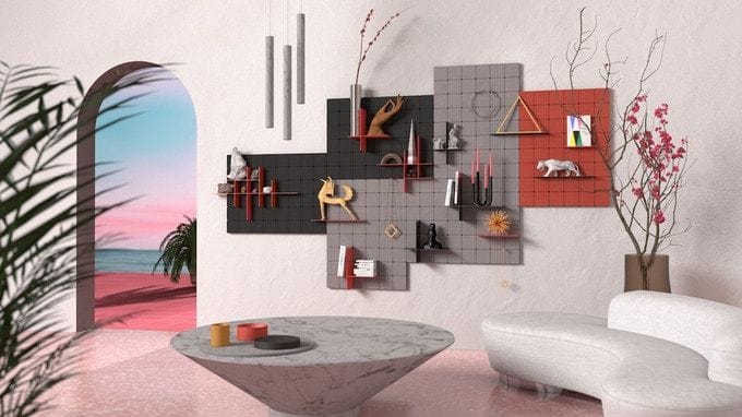 The KUR!O customizable shelving system makes for great wall art in and of itself. 