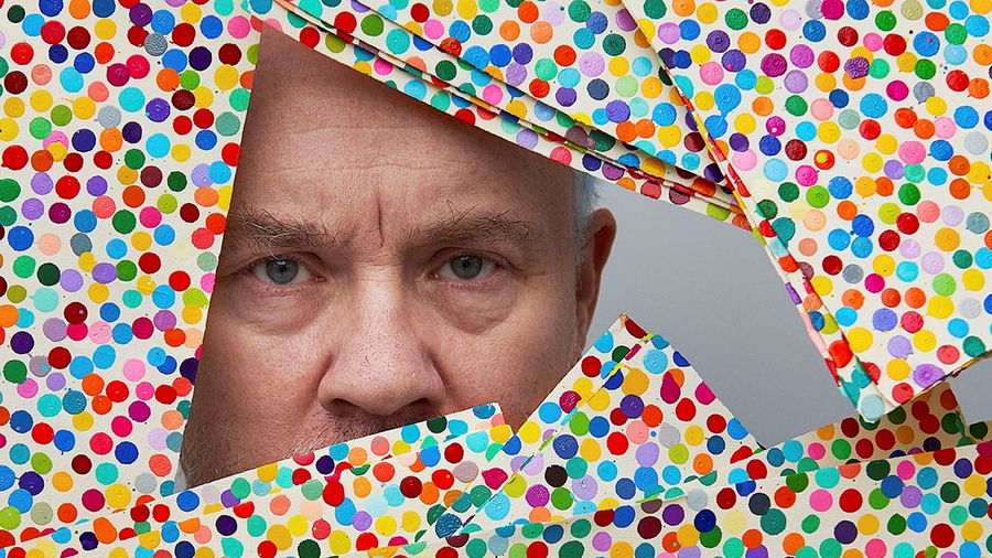 Damien Hirst peeks his face through physical versions of his 