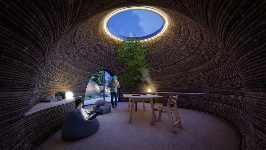Inside TECLA, a super sustainable 3d-printed house made from locally-sourced raw earth. 