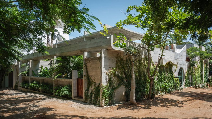 Exterior view of the Ludwig Godefroy Architecture-designed Casa TO hotel in Oaxaca, Mexico.