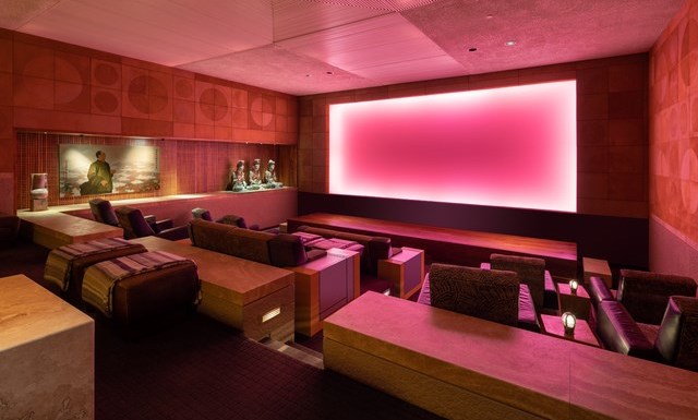 The swanky home theater inside the LA Legorreta mansion might just be the home's crowning feature. 