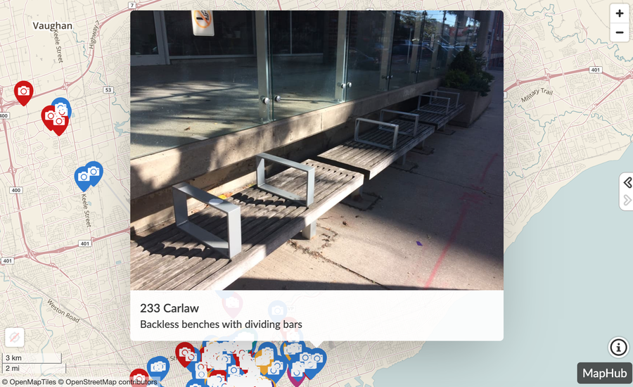 The City of Toronto has set up an online map to document every local instance of hostile architecture.