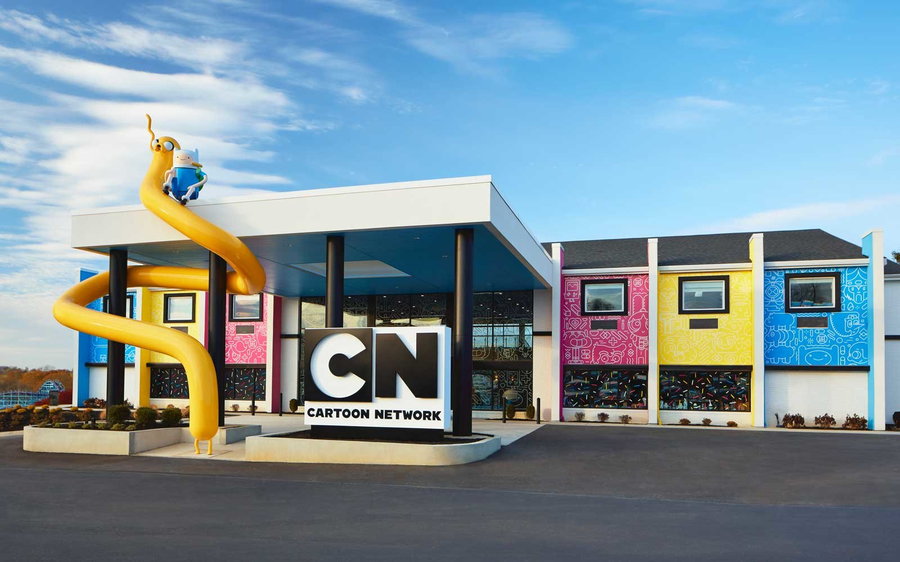 Main entrance to the soon-to-be-open Cartoon Network Hotel in Pennsylvania