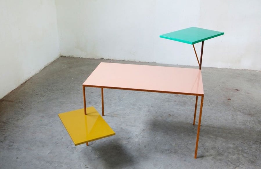 A colorful, sculptural coffee table from furniture design duo Muller Van Severen.