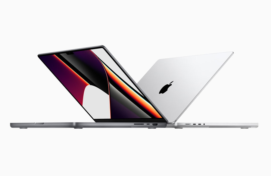 Apple's newly unveiled Macbook Pros positioned back to back.