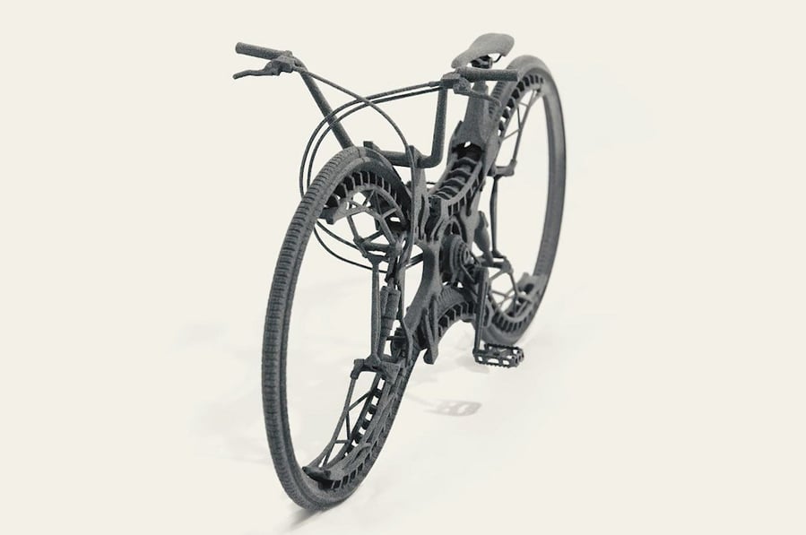 Prototype for designer Stephan Henrich's 3D printed Infinity Bike futuristic beach cruiser.