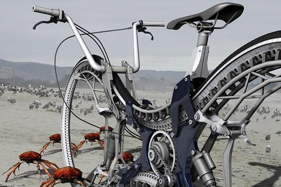 Close-up view of Stephan Henrich's futuristic Infinity Bike.