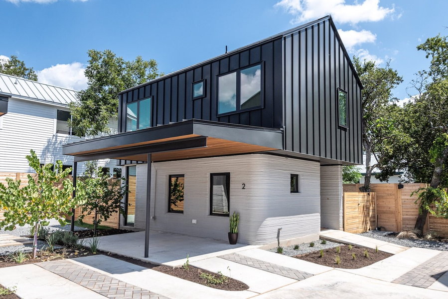 One of the first four complete 3D printed houses in the US, designed by Logan Architecture and built by construction technology company ICON.