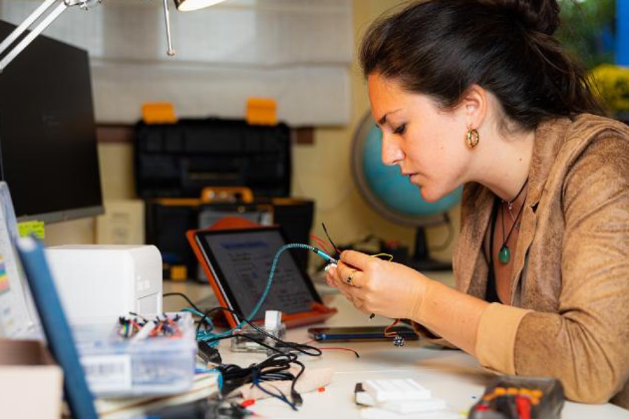 Judit Giró Benet works on the prototype for her breast-cancer detecting Blue Box.