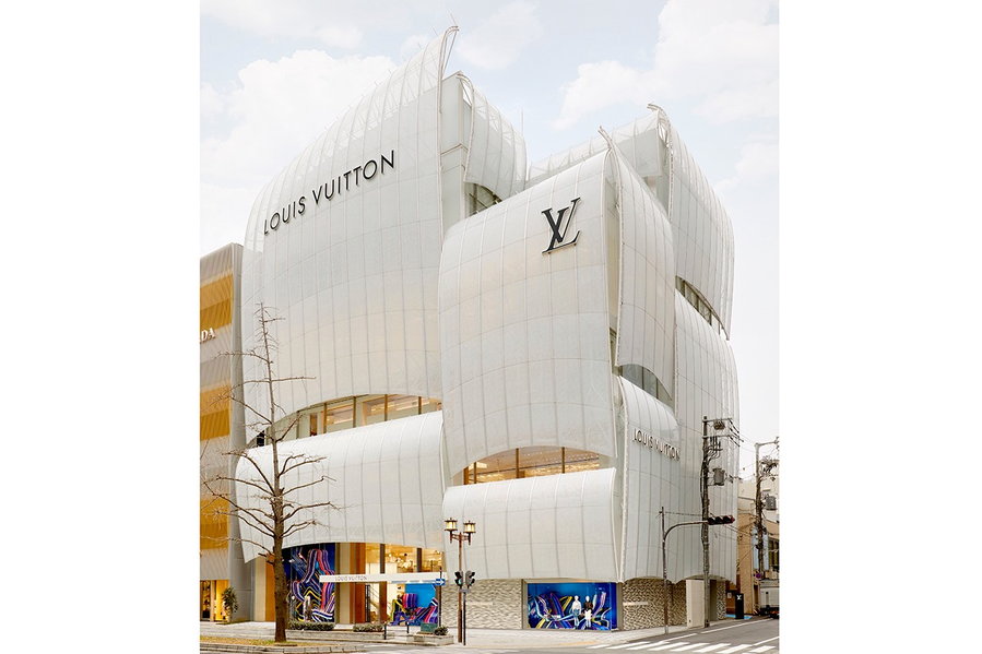 The billowing white exterior of luxury fashion brand Louis Vuitton's flagship Osaka store.