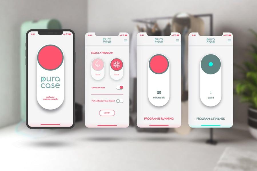 The accompanying Pura-Case smartphone app allows you to sanitize your clothes remotely and easily from your smartphone.