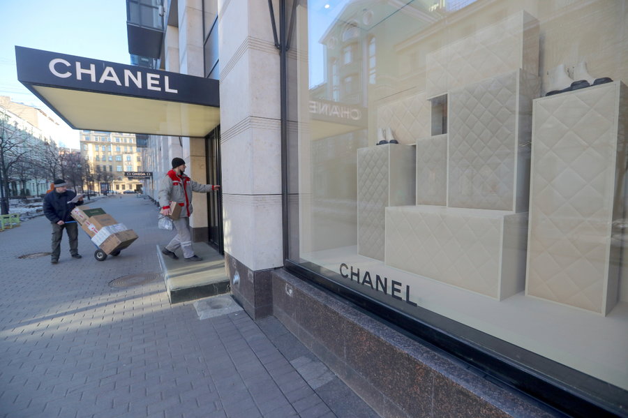 Luxury fashion house Chanel storefront in Russia.