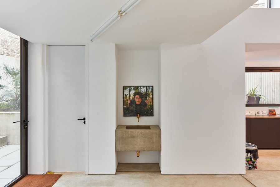 Self-portrait of Sue Webster hung up in the renovated Mole House. Sue Webster 