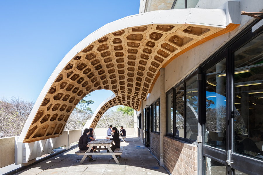 The modular HexBox Canopy system allows for the easy creation of stunning undulating pavilions.