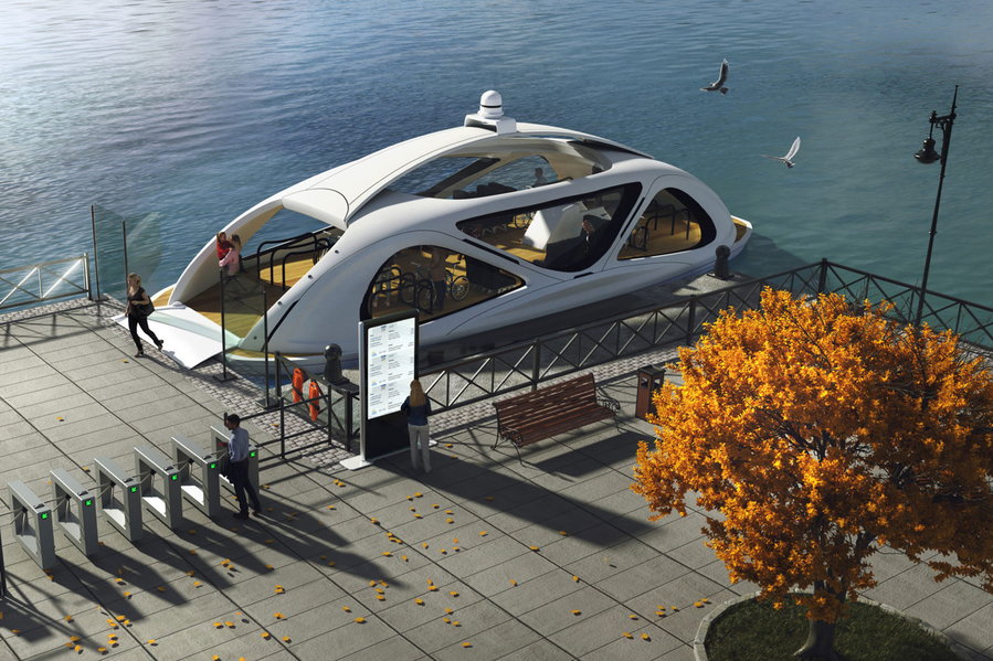 Zeabuz Self-Driving Electric Ferry in a dock